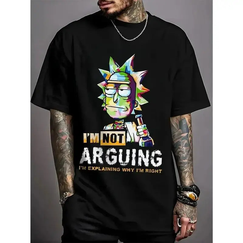 Men's Rick and Morty Cartoon Tshirt - Pure Cotton, Casual Breathable, Short Sleeve Round Neck, Loose Fit, Creative Print Unisex Streetwear Men's Graphic Tees, Basic Menswear Top