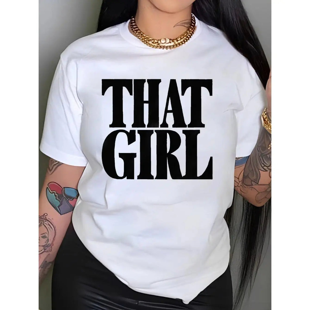 Women's 100% Pure Cotton Oversized "THAT GIRL" Graphic Short Sleeve Tee, Round Neck Drop Shoulder Breathable Streetwear Shirt, Casual Everyday Basics Top, Shirts For Women