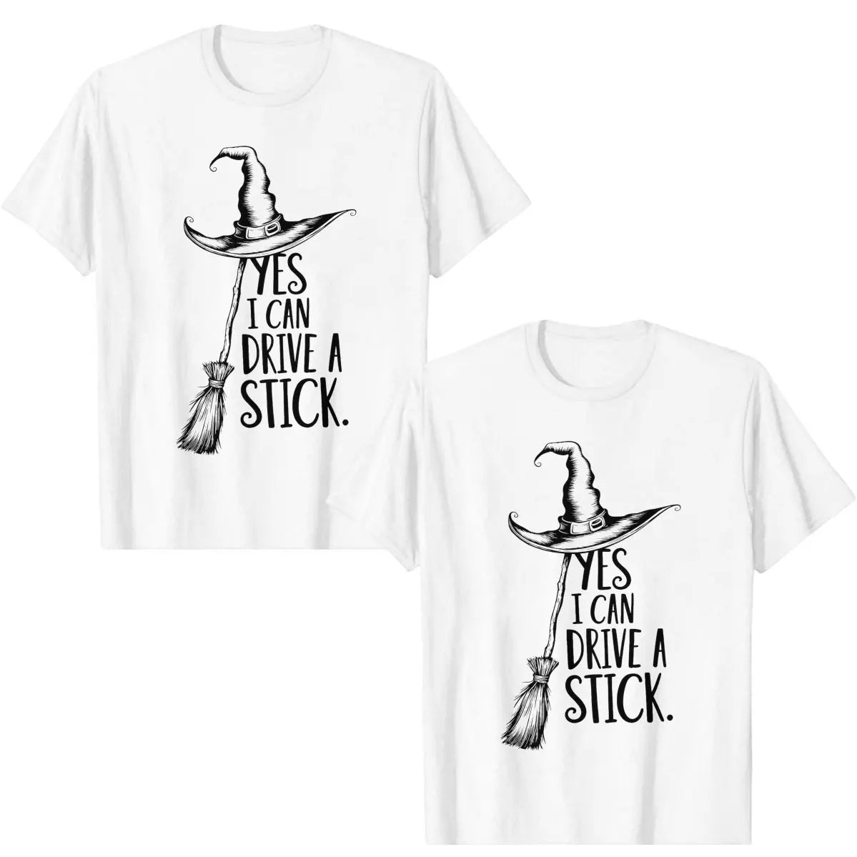 Women's Yes I Can Drive a Stick Witch Graphic T-Shirt, Casual Oversized 100% Cotton Short Sleeve Top for Spring Summer