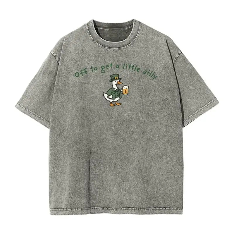 Men's Vintage Cotton Round Neck Graphic T-Shirt - Mens Clothing, Casual Unisex Top, "Off to get a little silly" Shamrock Print, St. Patrick’s Day Gift for Him, Men's Graphic Tees, Vintage Shirts, Everyday Wear