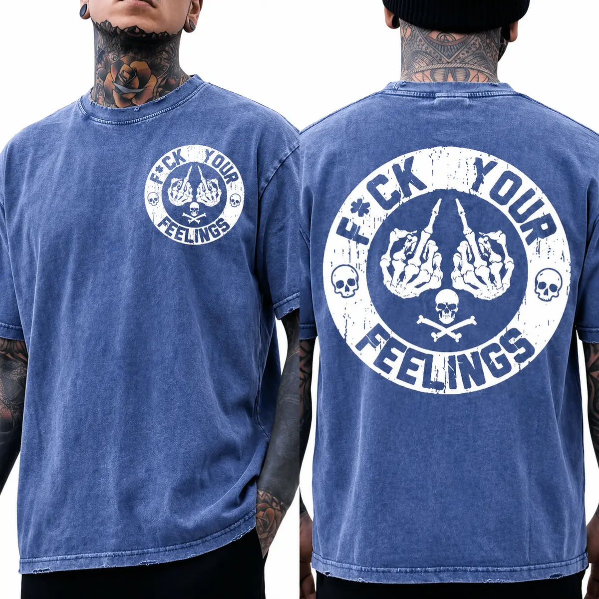 Men's "F*ck Your Feelings" Skull Graphic T-Shirt, Short-Sleeve Round Neck Loose Menswear, Bold Statement Limited Edition Fashion Streetwear Casual Angel Tee tiktokshopspringglowup,summervibes Cotton Tops Black Crewneck Tropical