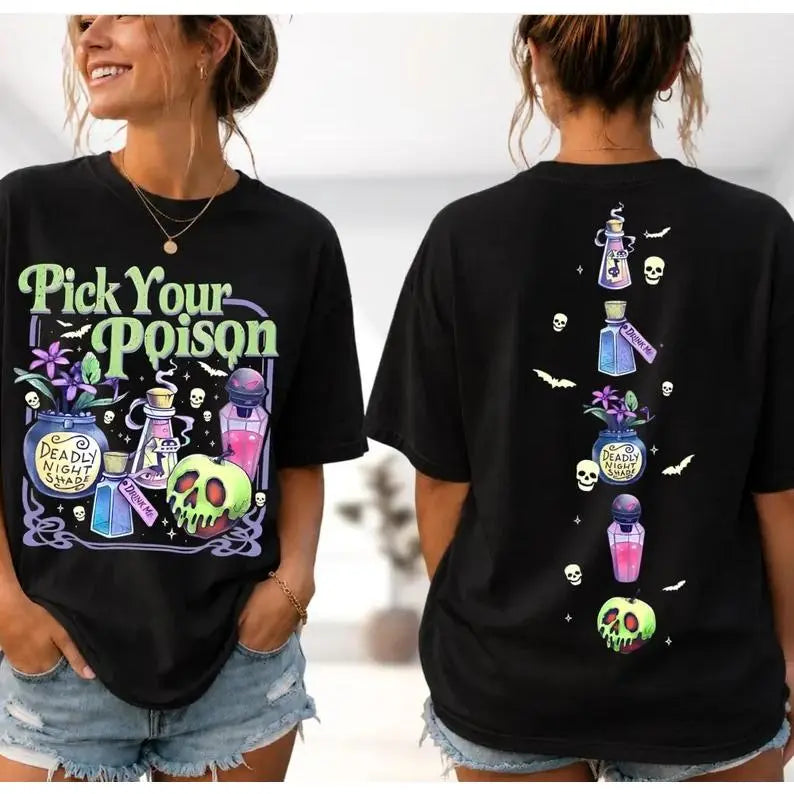 Adults' Well-Fitted Halloween Villain Theme Graphic T-Shirt - Spooky 2-Sided Print, Soft Breathable Fabric, Round Neck, Casual Sports Top, Beach/Trip Wear, Hand Wash Ok, Multi-Size (Sports & Outdoor Clothing)