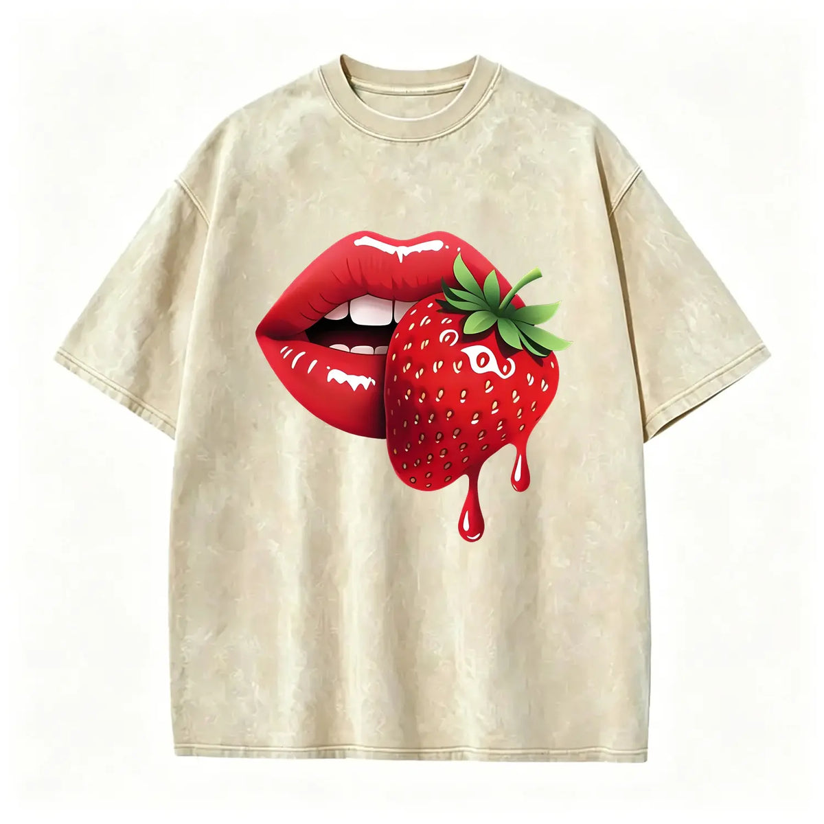 Women S Casual T Shirt Featuring Strawberry Lip Print Comfortable Fit Short Sleeve Machine Washable Ideal for Spring Summer and Fall Perfect Gift for Sisters