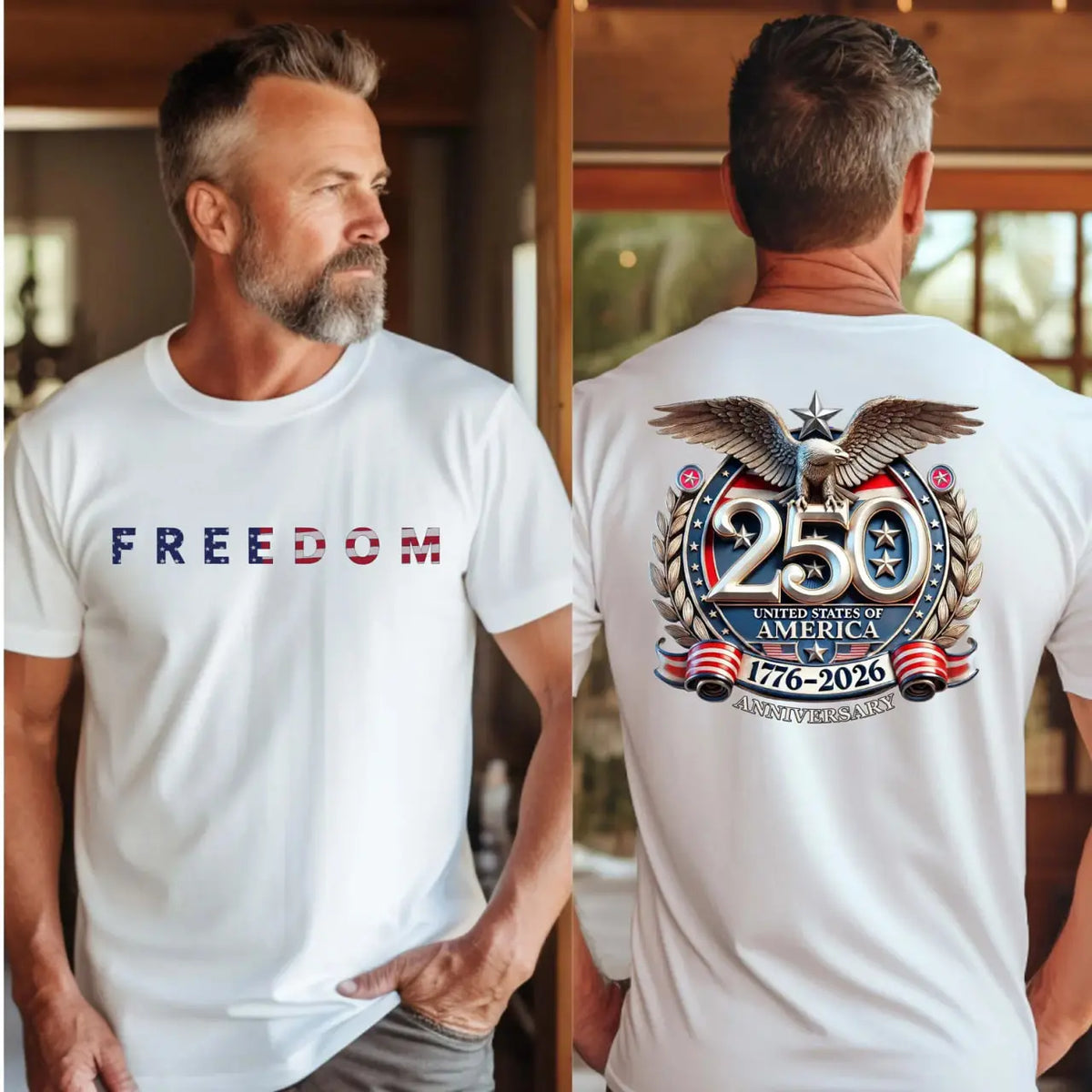 USA 250th Anniversary Casual Crew Neck Short-Sleeve Cotton Fabric Classic Print Patriotic T-Shirt, 1776-2026 Independence Sports Top