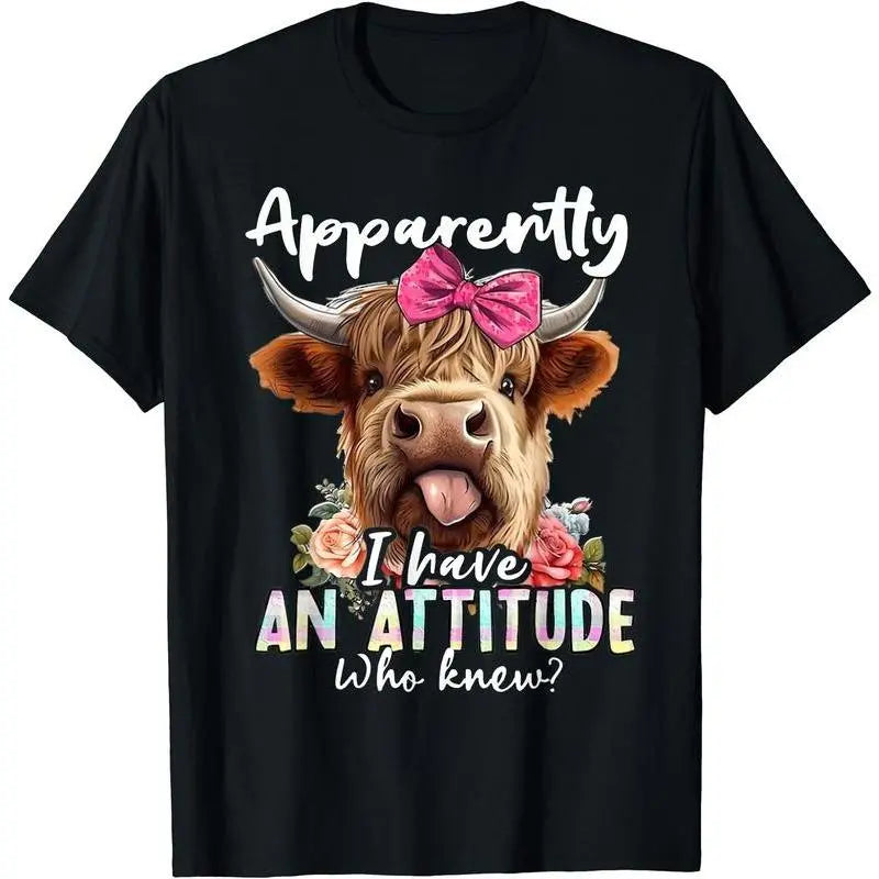 Apparently I Have An Attitude Who Knew Sarcasm Highland Cow T-Shirt