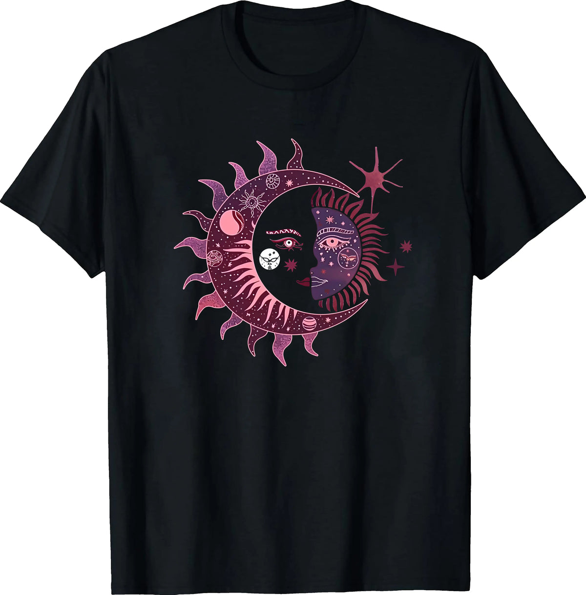 Women's Casual Sun & Moon Graphic Tee Crew Neck Short Sleeve Machine Washable Perfect for Spring & Summer  Shirt Top Womenswear Black Breathable Polyester Blend Comfortable Stylish T-Shirt Unisex Design Day Knitted
