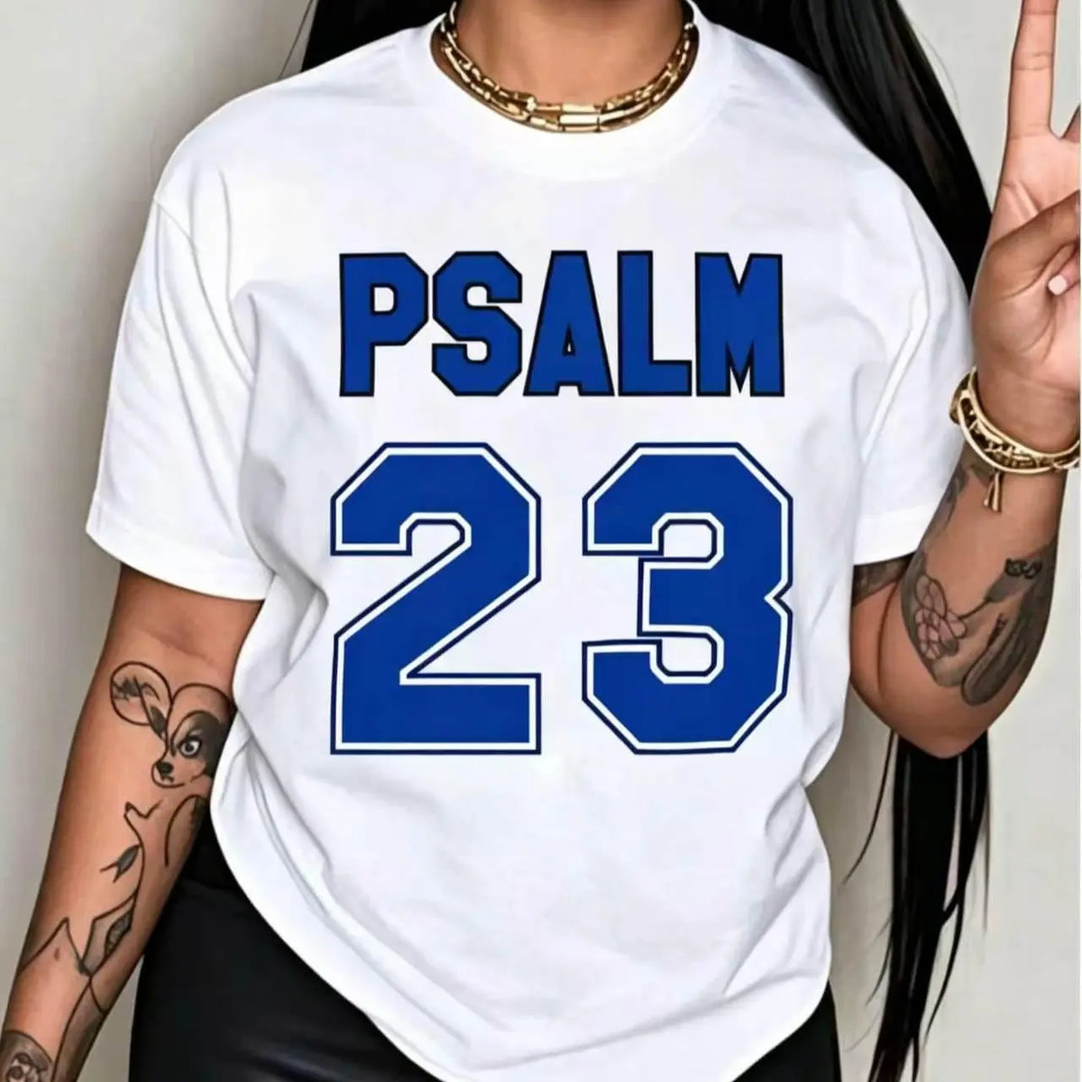 Women's Psalm 23 Photorealistic Print Crew Neck Garment - 100% Cotton Short Sleeve Classic Unisex Cut for Easy Layering Loose Customized Women's Clothes, Soft Breathable Thanksgiving Holiday Gift Plus Size Tops,sohochic