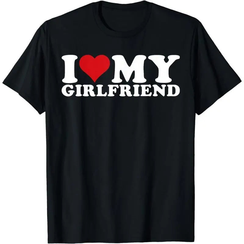 Men's 100% Cotton Round Neck Graphic T-Shirt with "I Love My Girlfriend" Print, Soft Unique Gifts for Boyfriend, Cute GF Gift for Man, Male Casual Tops,sohochic