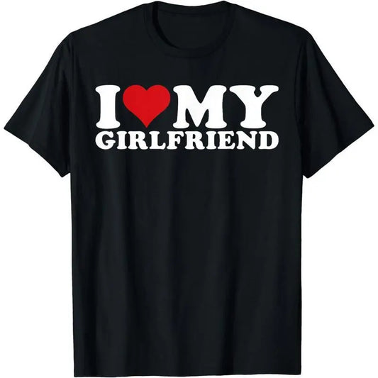 Men's 100% Cotton Round Neck Graphic T-Shirt with "I Love My Girlfriend" Print, Soft Unique Gifts for Boyfriend, Cute GF Gift for Man, Male Casual Tops,sohochic