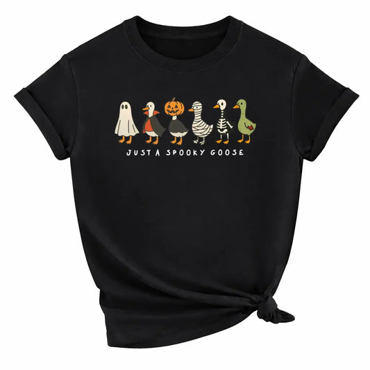 Halloween Funny Goose Shirt, Just a Spooky Goose Tee, Skeleton Goose Spooky Season Graphic Top, Retro Spooky Tee Unisex Apparel