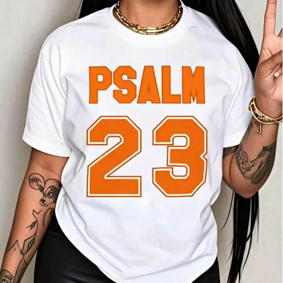 Women's Psalm 23 Photorealistic Print Crew Neck Garment - 100% Cotton Short Sleeve Classic Unisex Cut for Easy Layering Loose Customized Women's Clothes, Soft Breathable Thanksgiving Holiday Gift Plus Size Tops,sohochic