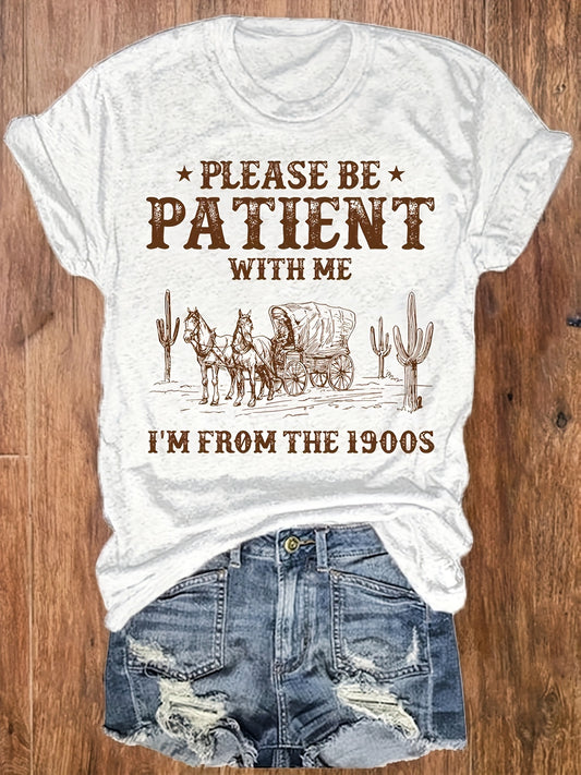 Western Style Letter Printed Round Neck T-Shirt, Casual Vacation Women'S Short Sleeve Top, Women'S Clothing