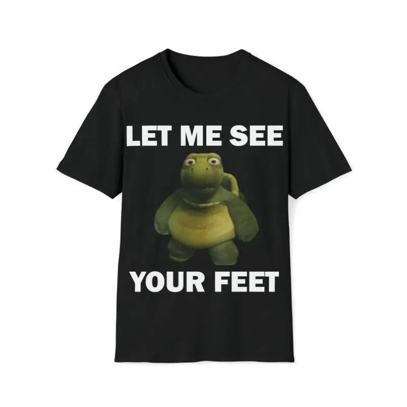 Unisex Classic Short-Sleeve Funny Meme Print T-Shirt, "Let Me See Your Ft" Graphic Tee, Soft Polyester Casual Fabric with Finished Hem, Ideal Gift for Men's Tops