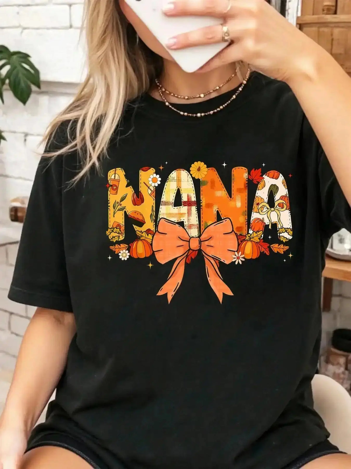 Men's Oversized Short-Sleeve Casual Fabric T-Shirt - Nana Pumpkin, Fall Coquette Bow, Thanksgiving Mom Design