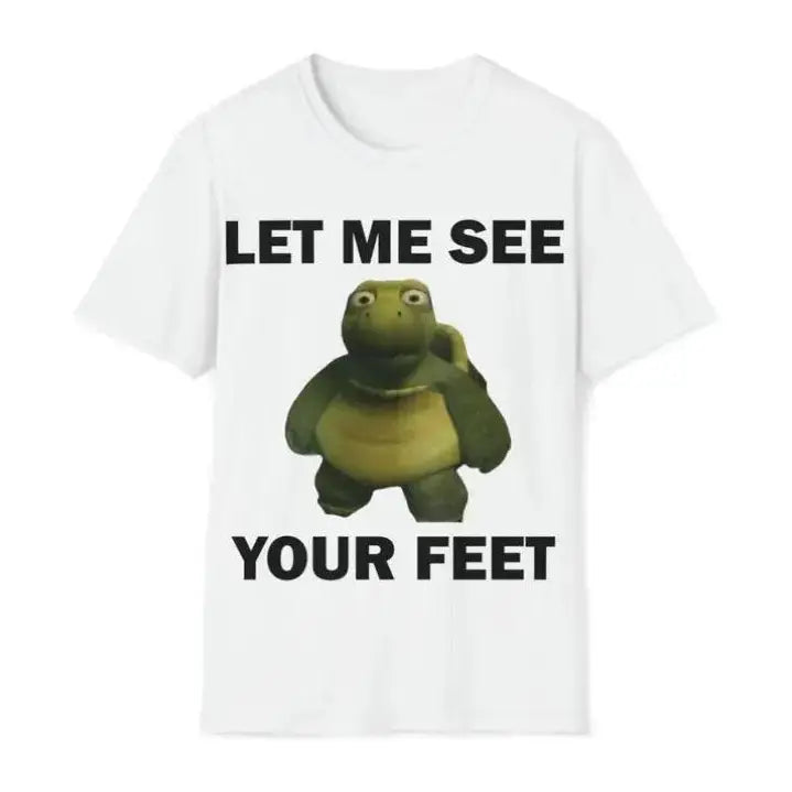Unisex Classic Short-Sleeve Funny Meme Print T-Shirt, "Let Me See Your Ft" Graphic Tee, Soft Polyester Casual Fabric with Finished Hem, Ideal Gift for Men's Tops