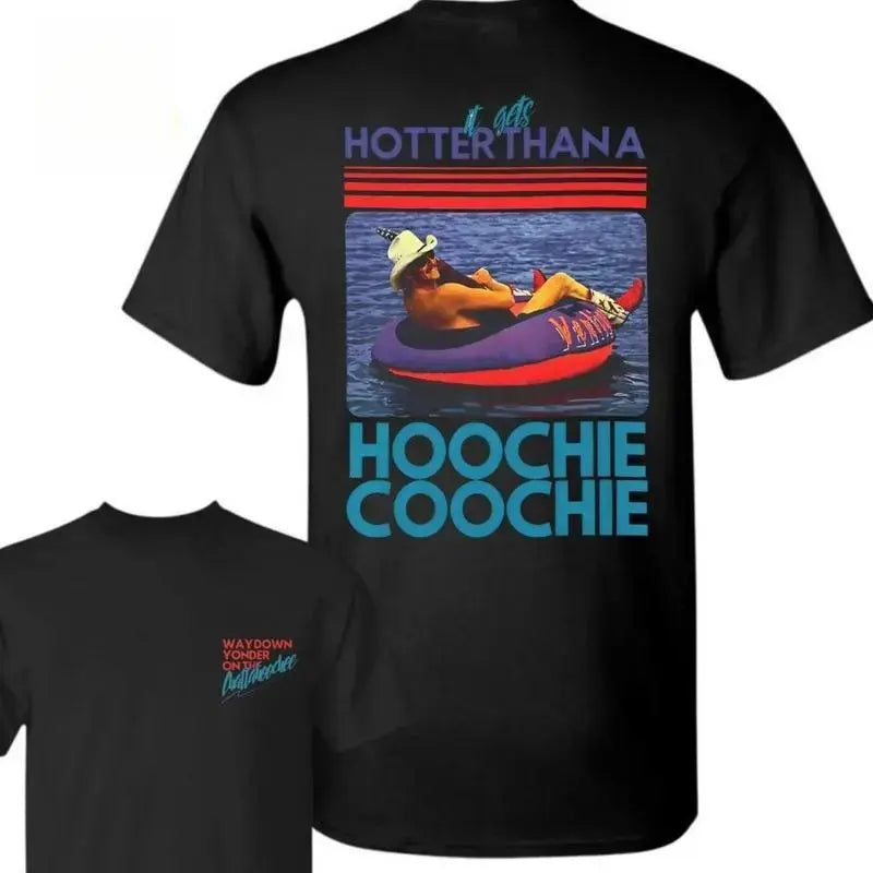 Unisex Short-Sleeve Round Neck Cotton T-Shirt, Hotter Than a Hoochie Coochie Graphic, Vintage Southern Casual Menswear, Soft Breathable Festival/Country Lake Party Top, 24H Fast Shipping Gift, Shortsleeve, Tshirt