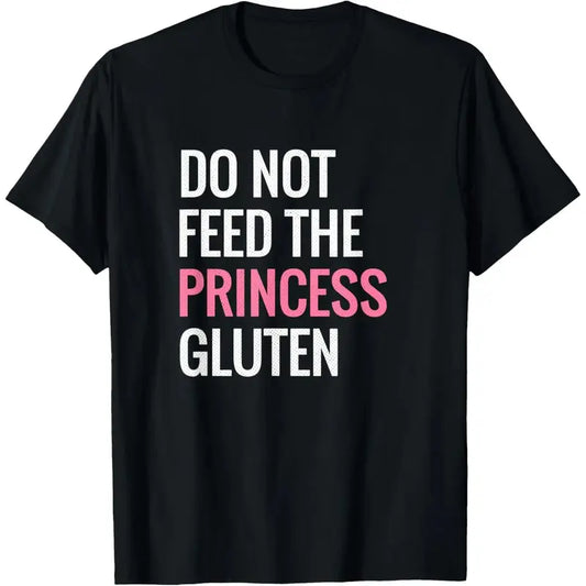 Men's 100% Cotton Fitted Short Sleeve Crew Neck Slogan Graphic T-Shirt - "Do Not Feed The Princess Gluten" Funny Letters Print, Stretchy Pull-On Office Top, Machine Washable, Do Not Bleach, Anniversary Gift, 2XL, 3XL, All-Season Fabric
