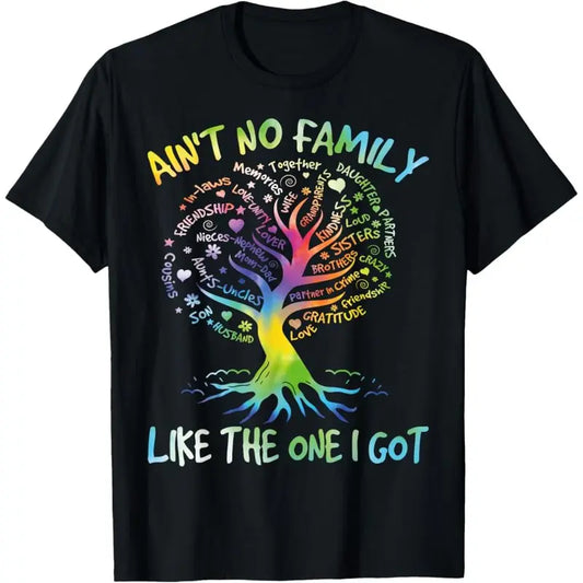 Women's Regular Fit Crew Neck Short-Sleeve Cotton Blend Tshirt - Lightweight Breathable Fabric, "Ain't No Family Like The One I Got" Graphic, Crew Neck for Easy Styling, Easy Streetwear Look, Family Reunion Casual Summer Top