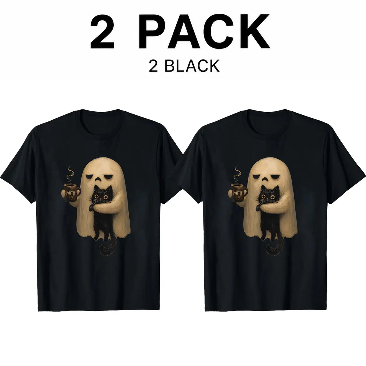 Halloween T-shirts, ChristmasSpooky Ghost Holding Black Cat Coffee Lover Funny Halloween