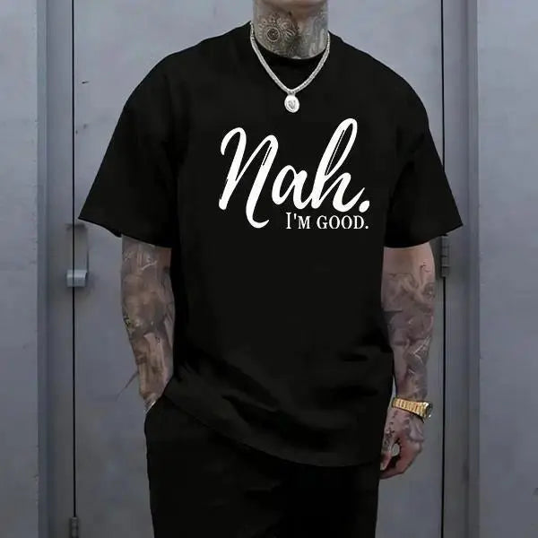 Men’s 100% cotton loose street-style T-shirt with a satirical humor graphic print—a trendy urban casual short-sleeve top, a best-selling funny and ironic fashion piece. tiktokshopspringglowup,father'sdaygifts