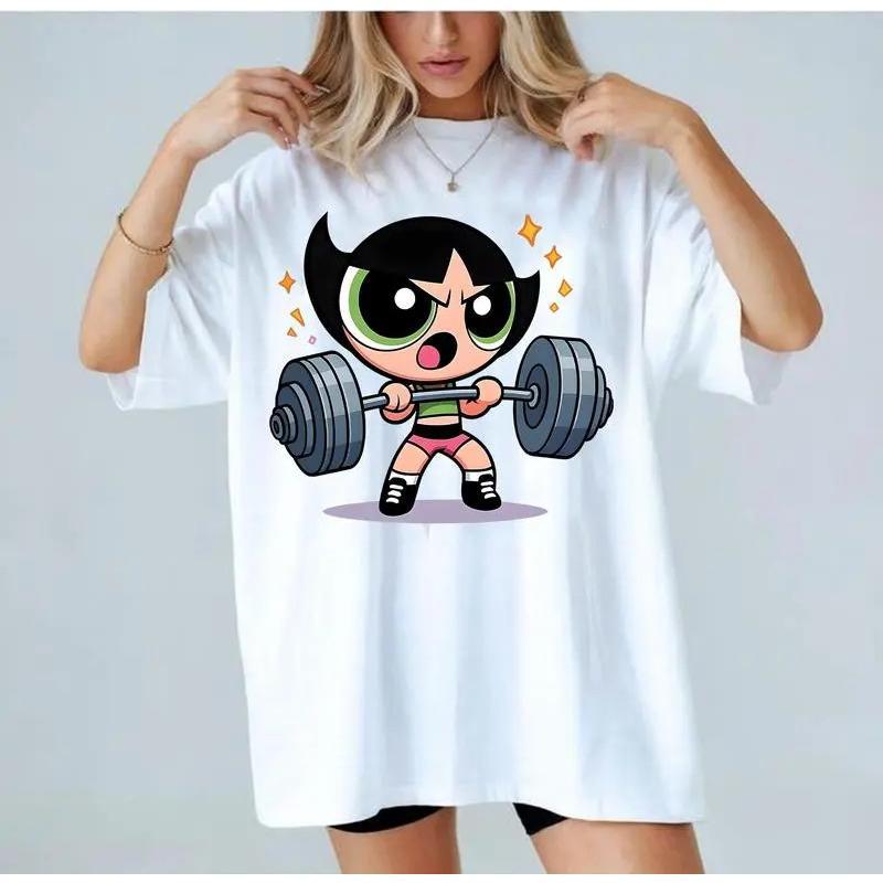 Men's Fitted Cotton Powerpuff Girls Character Graphic Short Sleeve Tee - Stretchy Casual Streetwear Tshirt for Beach, Anniversary, Unisex Boyfriend-Style Comfort Tops