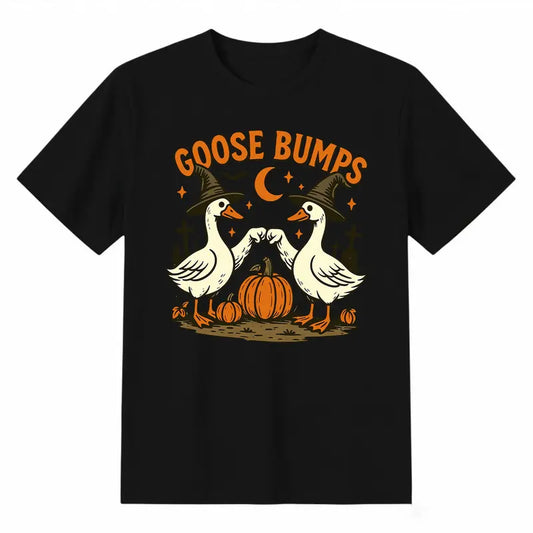 Men's  Casual Halloween T-Shirt - Witch Goose Clipart, Fist-Bump Geese Sublimation, Fall Pumpkin Design, Trendy Graphic Shirt for Women, Halloween Things, Shirts For Women
