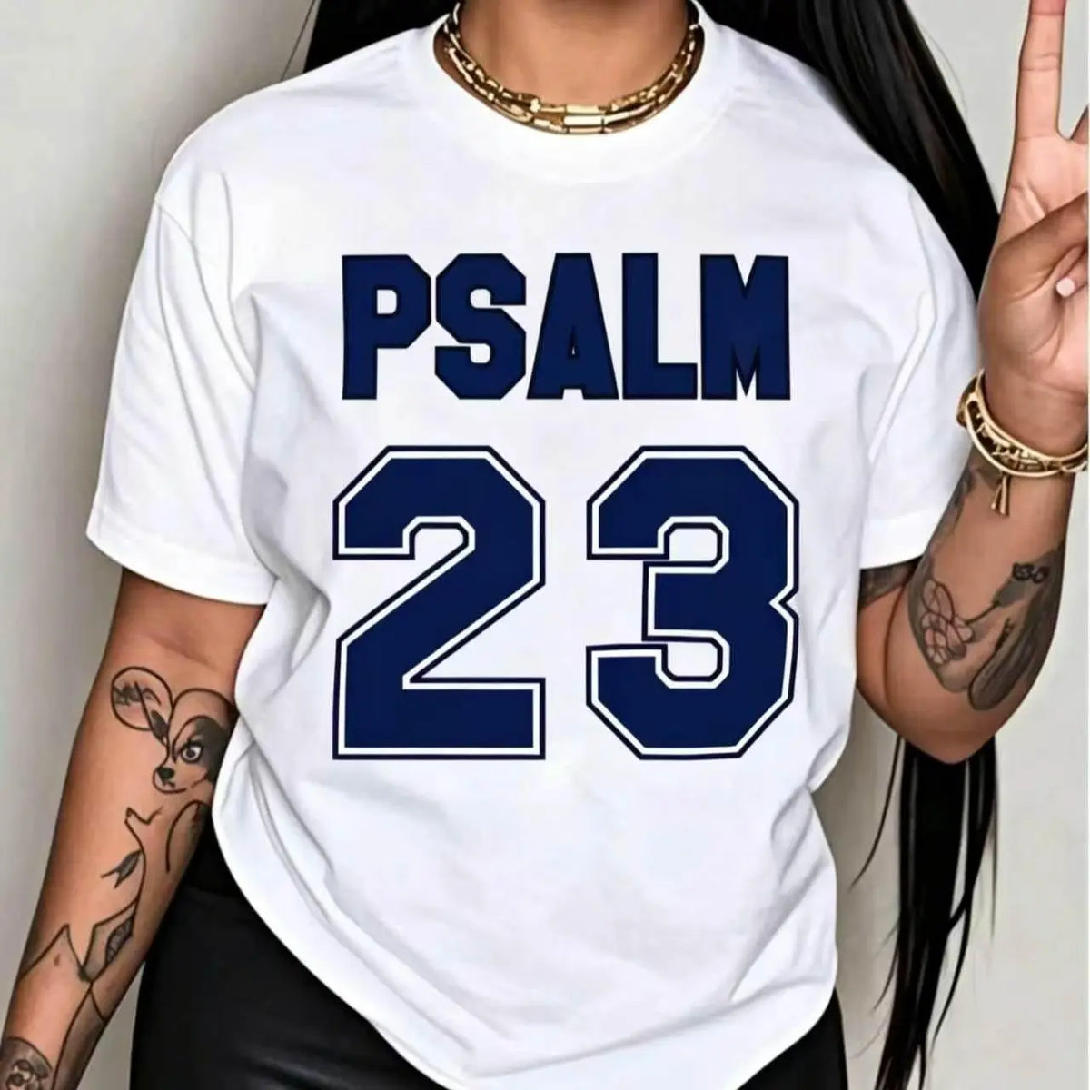 Women's Psalm 23 Photorealistic Print Crew Neck Garment - 100% Cotton Short Sleeve Classic Unisex Cut for Easy Layering Loose Customized Women's Clothes, Soft Breathable Thanksgiving Holiday Gift Plus Size Tops,sohochic