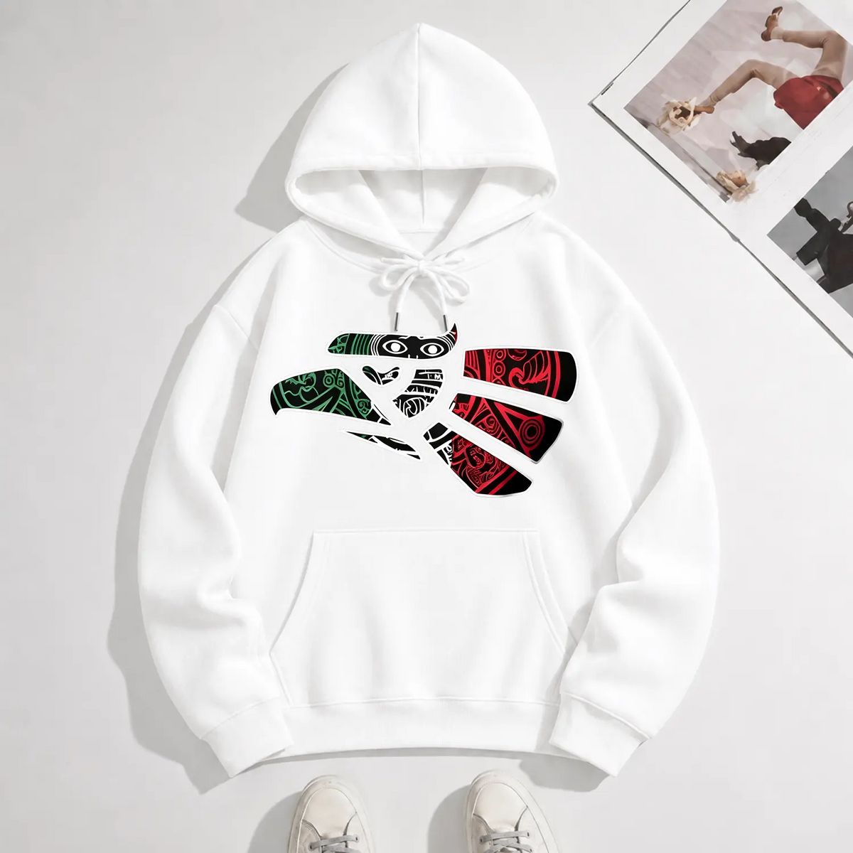 Latino Heritage Cotton T-shirt Featuring Green White Red Mexico Eagle Tribal Art Design with Mexico Flag Tattoo Eagle Theme for Men