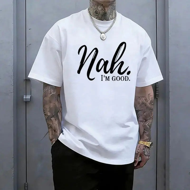 Men’s 100% cotton loose street-style T-shirt with a satirical humor graphic print—a trendy urban casual short-sleeve top, a best-selling funny and ironic fashion piece. tiktokshopspringglowup,father'sdaygifts