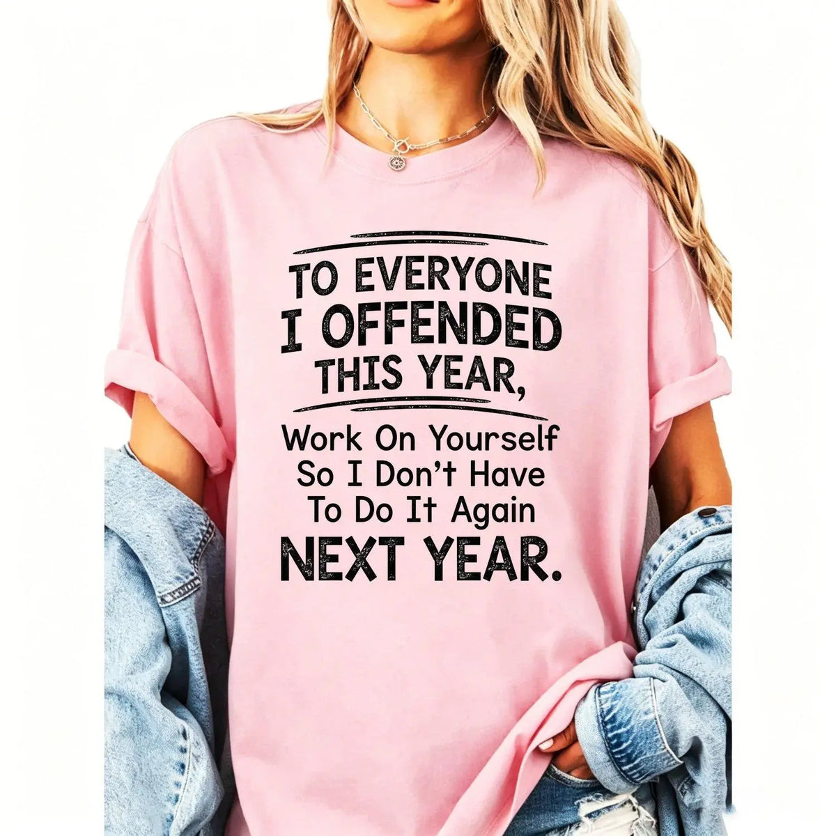 Men's Short Sleeve T shirts Funny "To Everyone I Offended This Year Work On" Quote Sports Summer Party Graphic Tee with Digital Print Regular Fit Classic Crew Neck