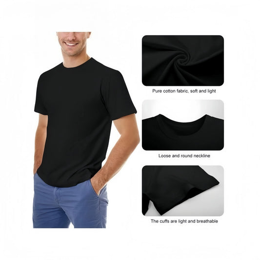 Men's T-Shirt with Chic Letter Print - 100% Cotton Short-Sleeve Top, Breathable Fitted Cut for Summer Casual Wear, Tops, Tshirt, Shortsleeve, Round Neck, Inspiring Edition, Jeans, Casual Fit, Stylish, Shoulder Print, Lightweight