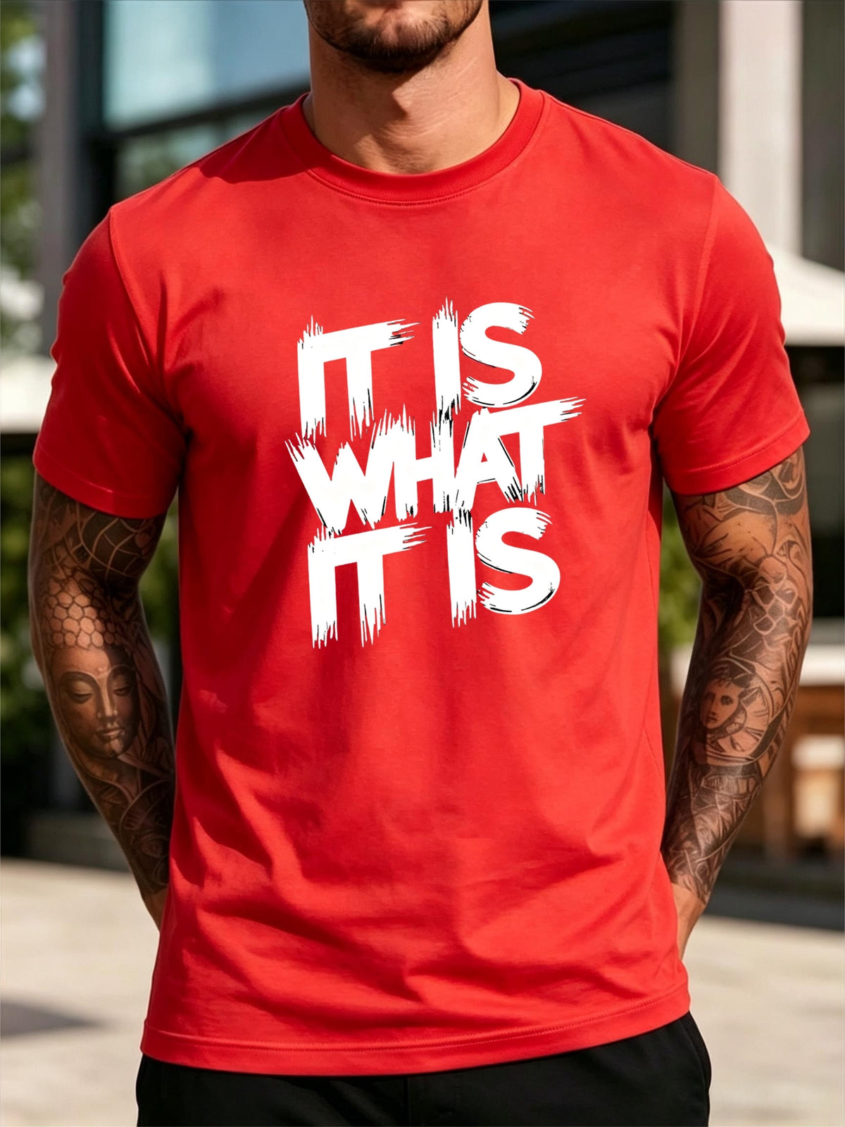 Men'S T-Shirt IT IS WHAT IT IS Brush Stroke English Print Attitude Street Style Casual Loose Crew Neck Top Breathable Skin Friendly Daily All-Match Short Sleeve Tee
