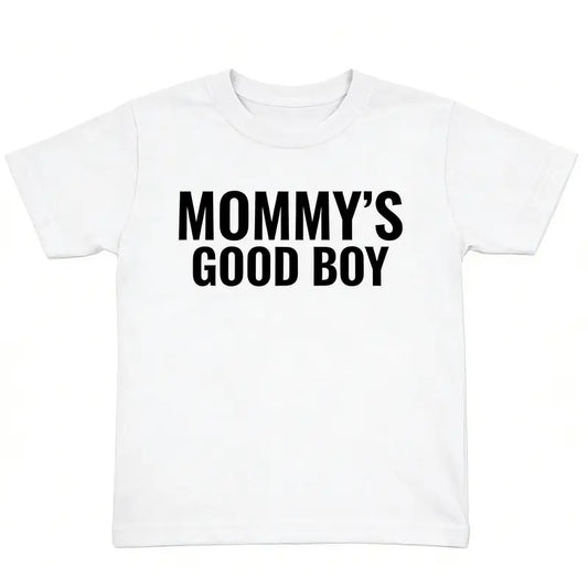 Men's Vintage Cotton Graphic Tees - Cute Cartoon "Mommy's Good Boy" Print, Round Crew Neck Short-Sleeve, Soft Breathable Loose Preppy Chic Streetwear, Funny Novelty for Office, Korean Party Wear