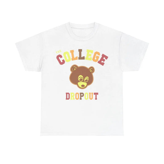 Men's "College Dropout" Inspired Pure Cotton Round Neck Short-Sleeve Casual Print Tee, Menswear Classic Streetwear Top, Machine Washable Comfy Graphic Shirt