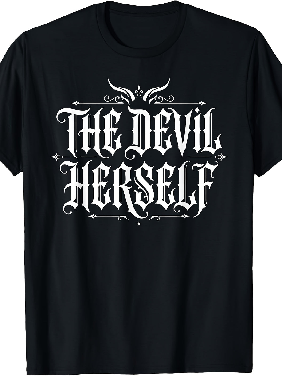 The Devil Herself Retro Occult Unisex Dark Feminine T-Shirt, Casual Crew Neck Short Sleeve Top, Comfortable Fabric, Trendy Style, Slight Stretch, Regular Fit, Multiple Sizes Available