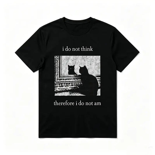 Men's Streetwear Regular Fit Casual Style Tee - Vintage Cat Philosophy Graphic, Relaxed Crew Neck, Short Sleeve, Lightweight Breathable Cotton-Polyester Blend, Machine Washable, No-Irritation All-Season Menswear Top