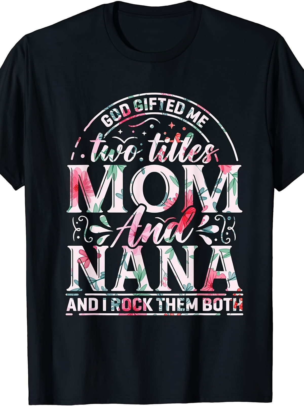 Plus Size, Women's Plus Size 0XL-5XL 100% T-Shirt - Mom & Grandma Quote Mom & Nana Family Bonding Gift, Oversized Casual Fit Short Sleeve Round Neck Black Top for Grandma-Niece Bond, Grandma-Mo Same Style for Men and Women 2025 Summer Short-sleeved