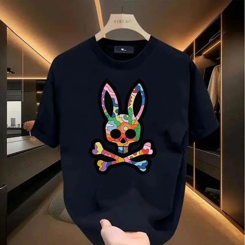 Bone graphic t-shirt, rabbit design, hip hop style, unisex, men's short sleeve crew neck street style t-shirt summer and spring, casual, clothing, rock crew neck summer graphic Top Streetwear Crewneck Menswear Tshirt Gamis