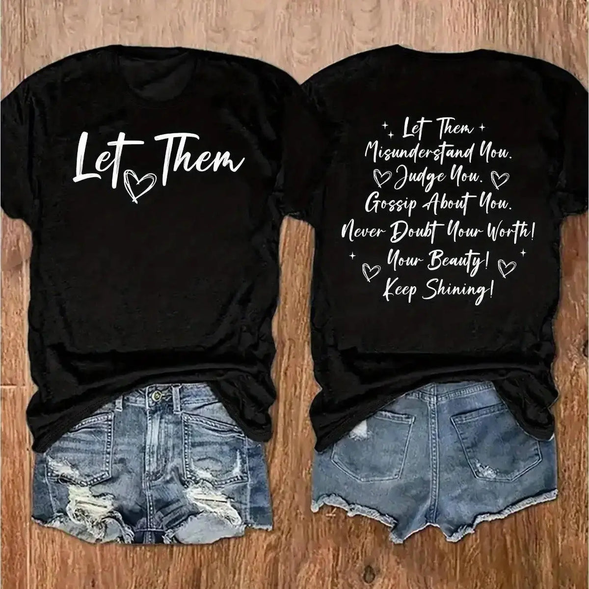 Women's "Let Them" Graphic T-Shirt, Breathable Casual Top with Double-Sided Inspirational Quote, Short Sleeve Round Neck Loose Fit, Shortsleeve, Tshirt, Fashion Apparel, Women's Fashion, Tops For Women, Shirts For Women, Women's Clothing, Crew Neck