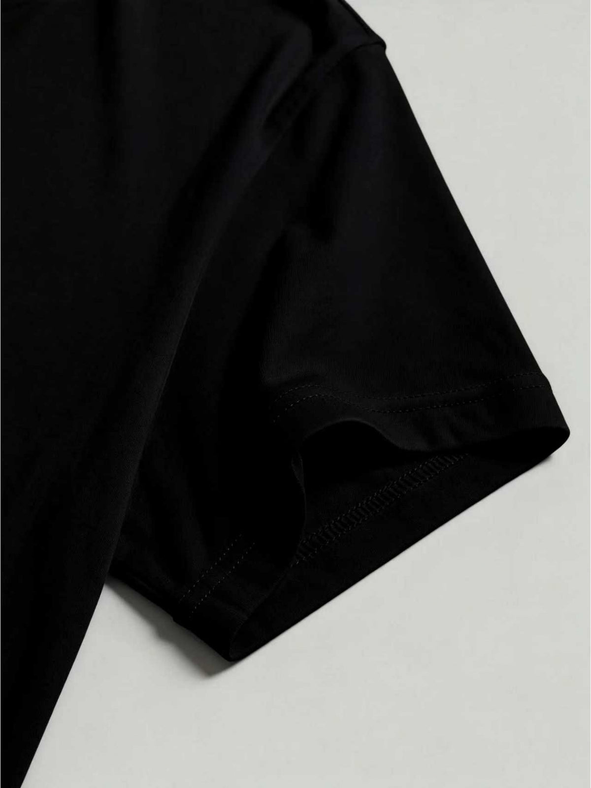 Men'S Heavyweight Pure Black Short-Sleeve T-Shirt, Loose Fit, Drop Shoulder, Versatile Basic Style, Casual Daily Wear, Commuting, Plus Size Top