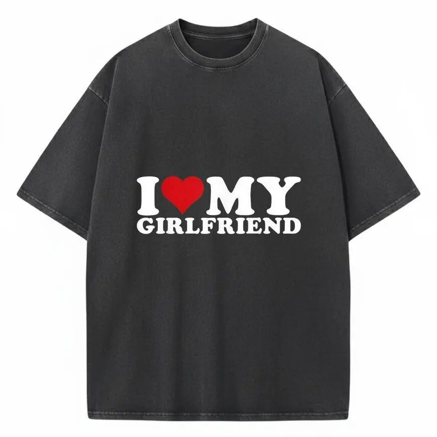 Men's 100% Cotton Round Neck Graphic T-Shirt with "I Love My Girlfriend" Print, Soft Unique Gifts for Boyfriend, Cute GF Gift for Man, Male Casual Tops,sohochic
