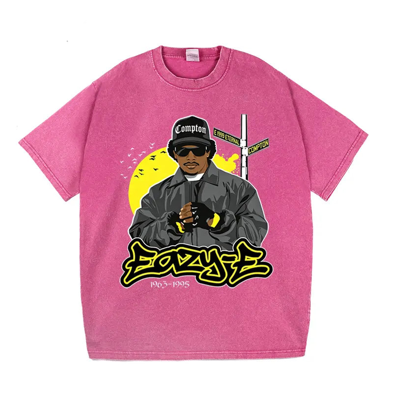 Vintage 90s West Coast rap graphic T-shirt; N.W.A West Coast gangsta rap and Eazy-E West Coast legend-themed T-shirt; washed fabric.