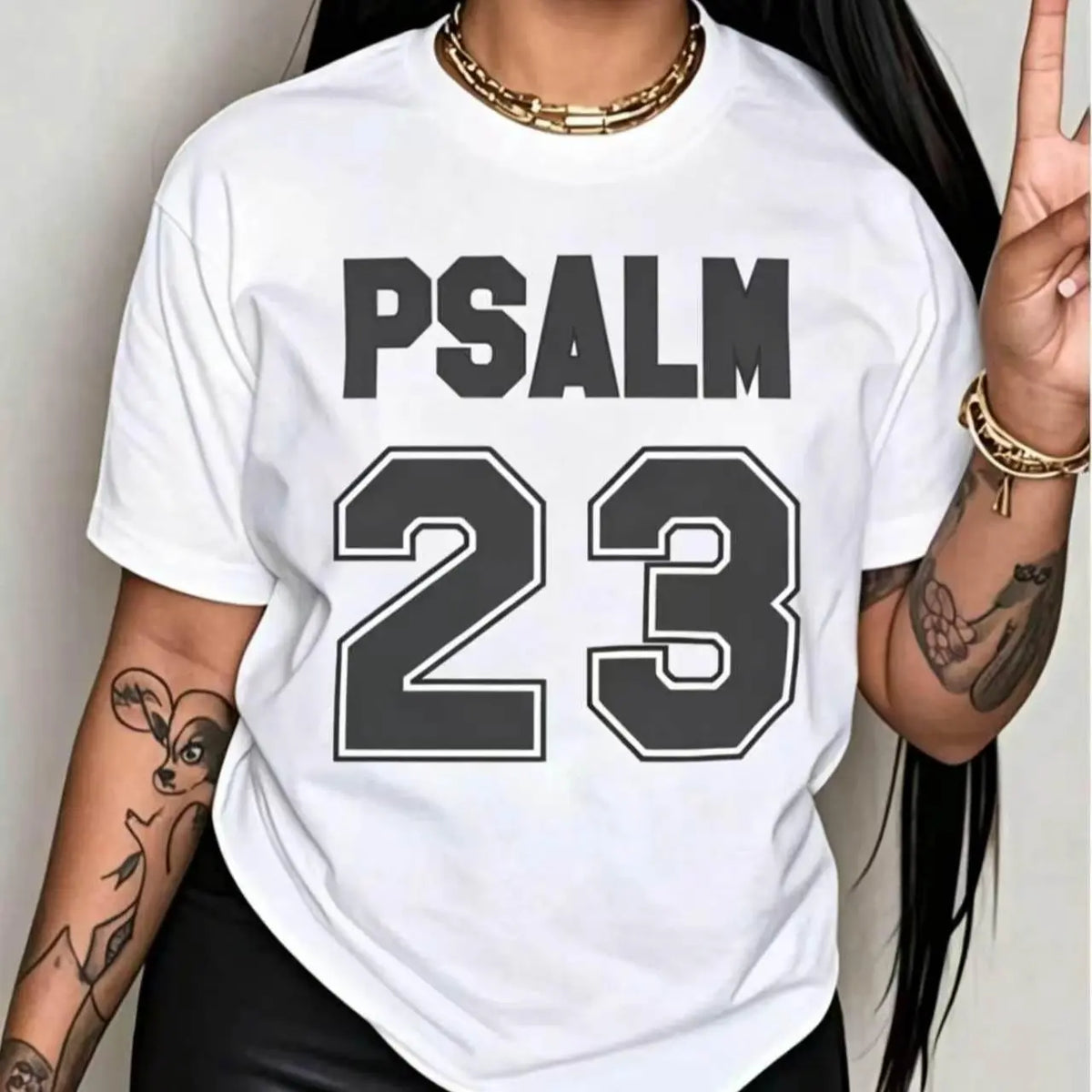Women's Psalm 23 Photorealistic Print Crew Neck Garment - 100% Cotton Short Sleeve Classic Unisex Cut for Easy Layering Loose Customized Women's Clothes, Soft Breathable Thanksgiving Holiday Gift Plus Size Tops,sohochic