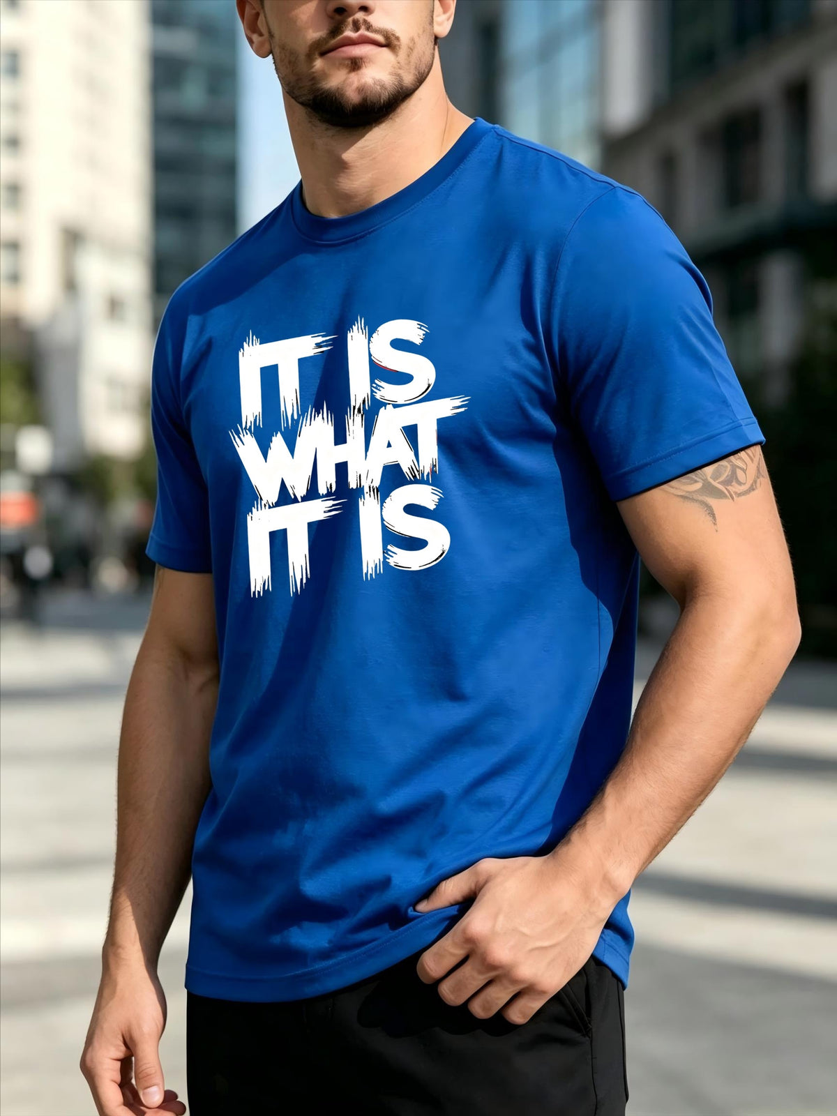 Men'S T-Shirt IT IS WHAT IT IS Brush Stroke English Print Attitude Street Style Casual Loose Crew Neck Top Breathable Skin Friendly Daily All-Match Short Sleeve Tee