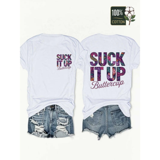Men's Graphic T-Shirt "Suck It Up Buttercup" Tropical Print Cotton Tee, Classic Fit Aesthetic Streetwear, Soft Fabric for Everyday Wear, Tshirt, Men's T Shirts, Menswear, Baseball, Cargo Pants, Vibe, Leather, Shortsleeve, Casual, Office, Distressed,sohoch