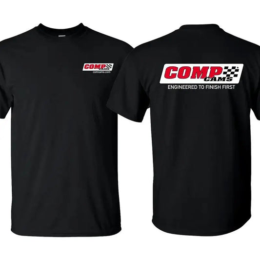 COMP Cams Racing T-Shirt, Engineered to Finish First Mechanic Tee, Automotive Performance Shop Shirt, Premium Cotton Blend, Unisex Fit for Men and Women, Gift for Car Enthusiasts, Racers, and Mechanics