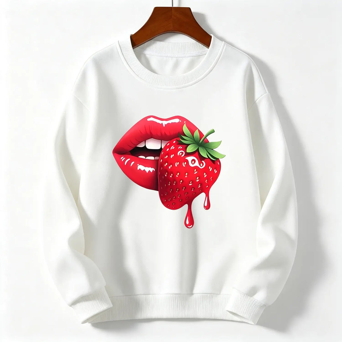 Women S Casual T Shirt Featuring Strawberry Lip Print Comfortable Fit Short Sleeve Machine Washable Ideal for Spring Summer and Fall Perfect Gift for Sisters