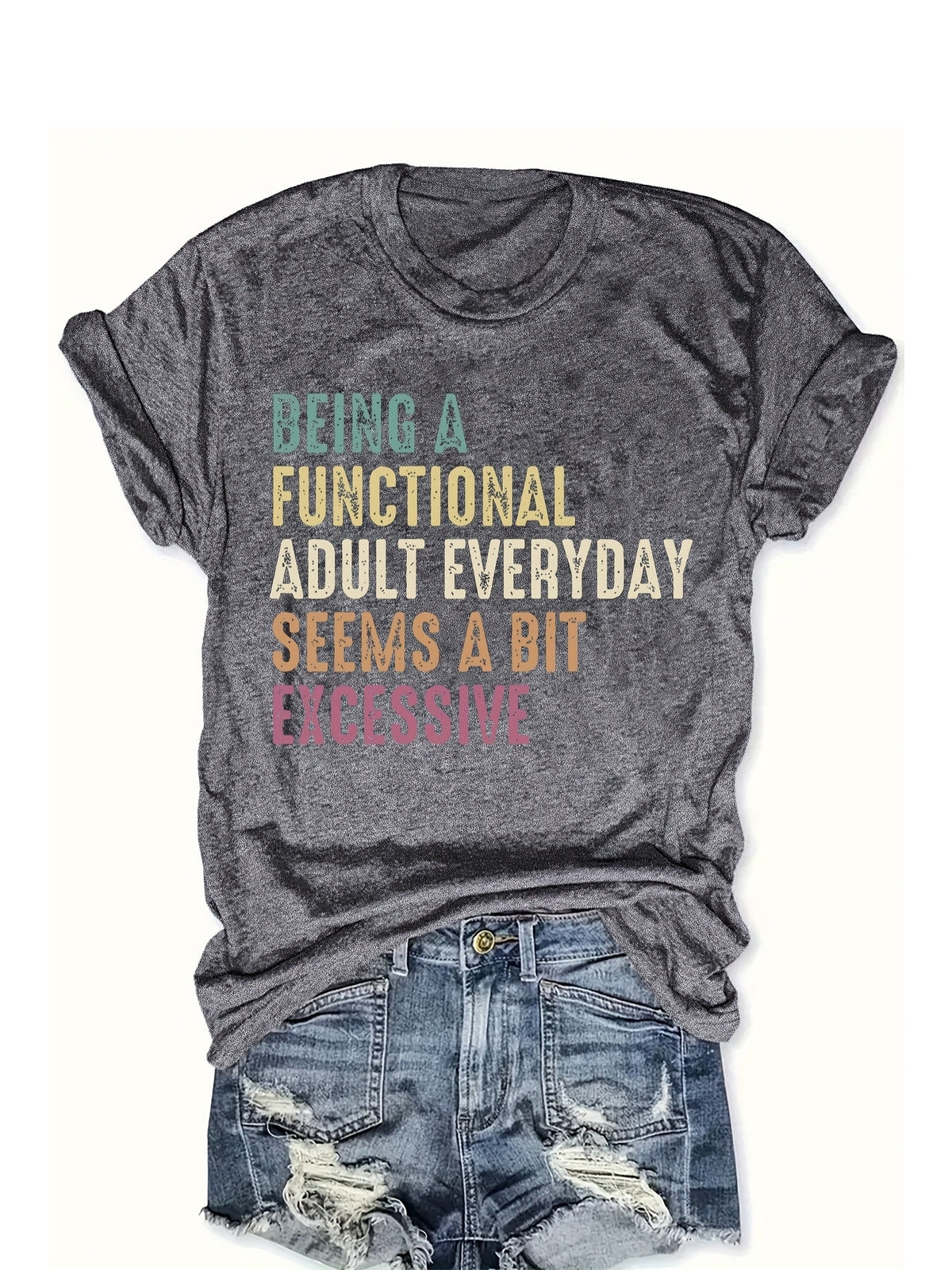 Letter Printed Round Neck T-shirt, Casual Short Sleeved Spring/summer Top, Women's Clothing
