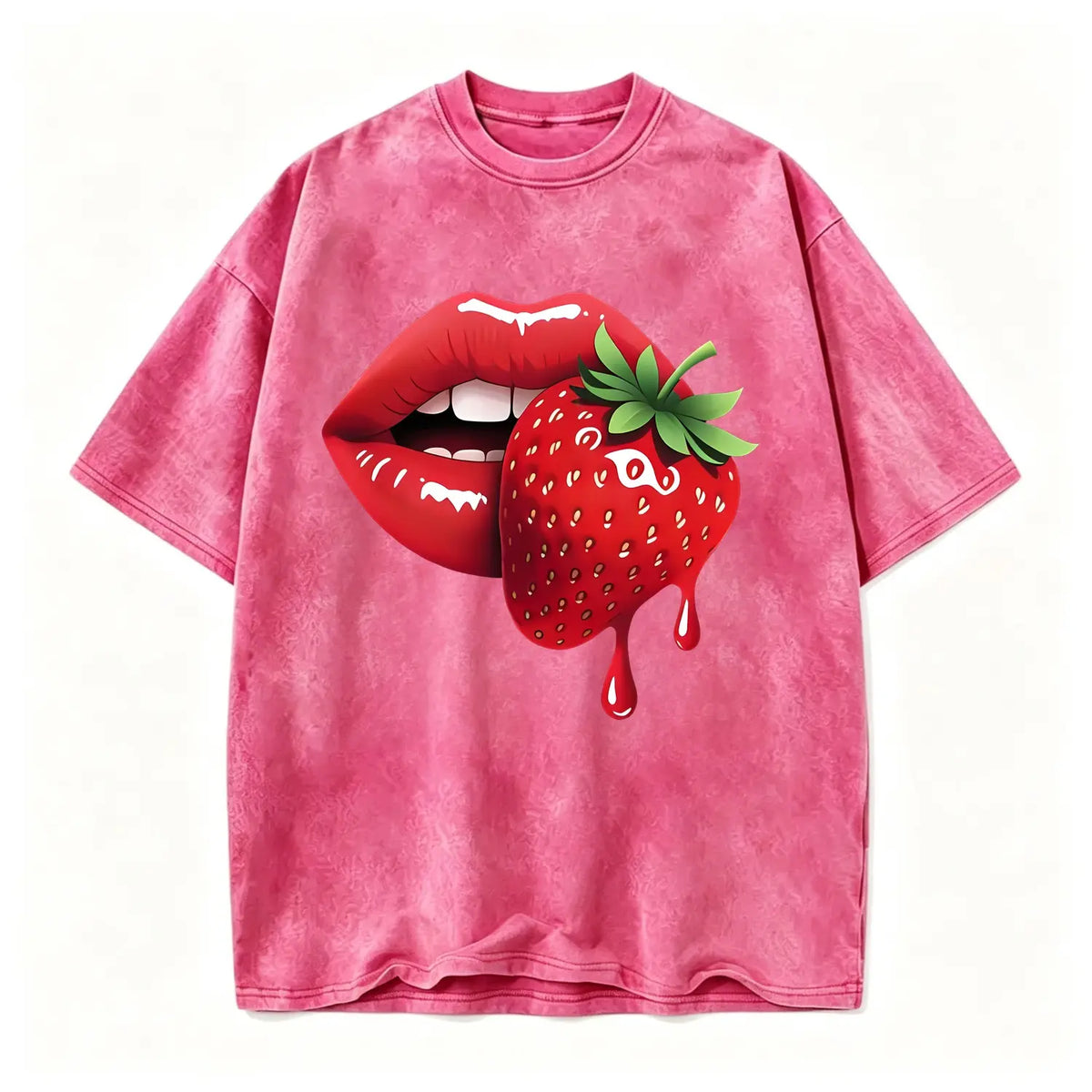 Women S Casual T Shirt Featuring Strawberry Lip Print Comfortable Fit Short Sleeve Machine Washable Ideal for Spring Summer and Fall Perfect Gift for Sisters
