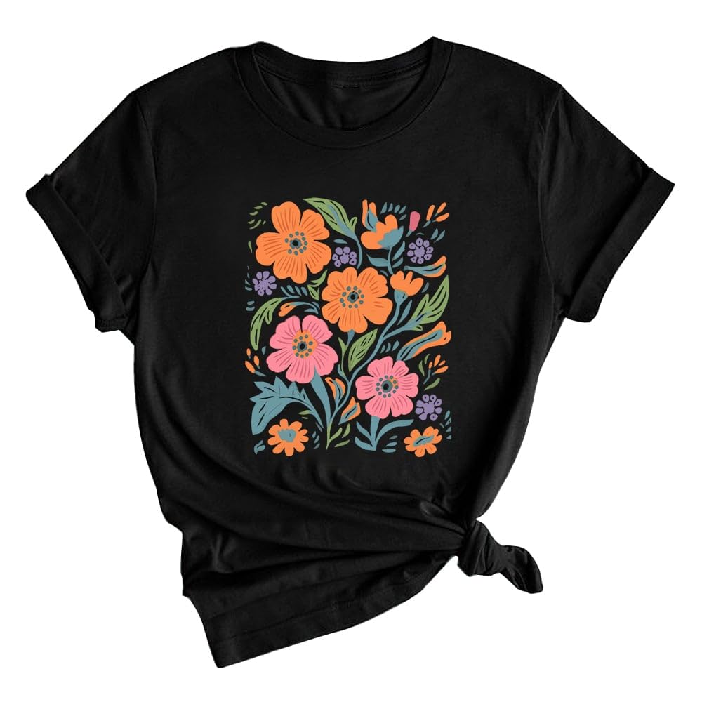 Rocksir Wildflower Shirt for Women,Vintage Floral Plant Graphic T-Shirts